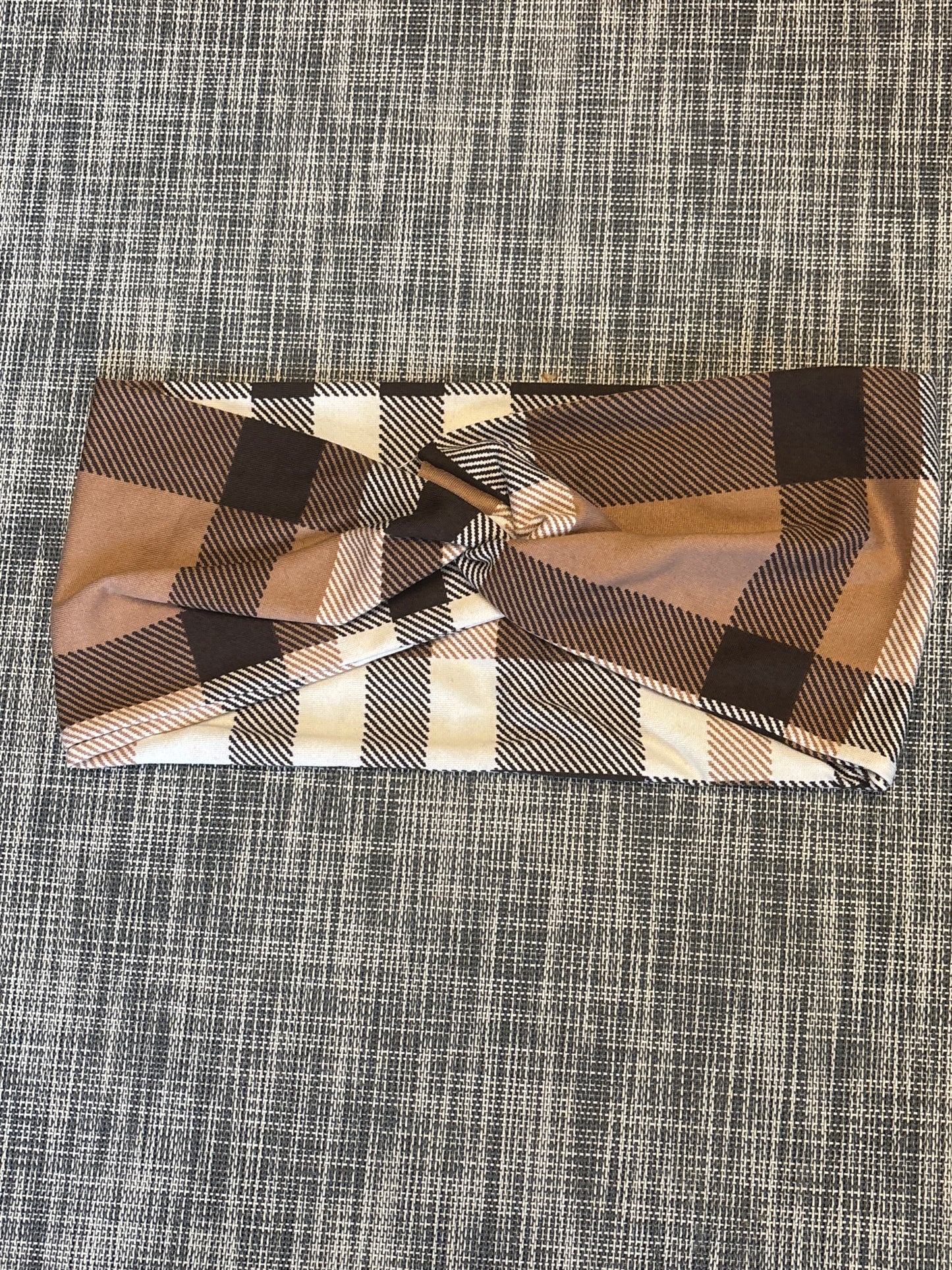 Brown Plaid Wide Headband