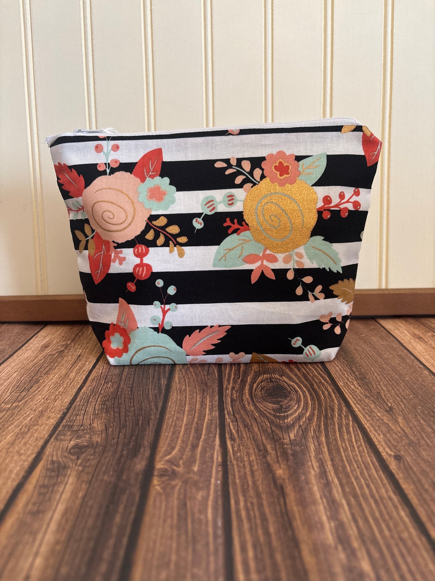 Floral Stripe Cosmetic Bag