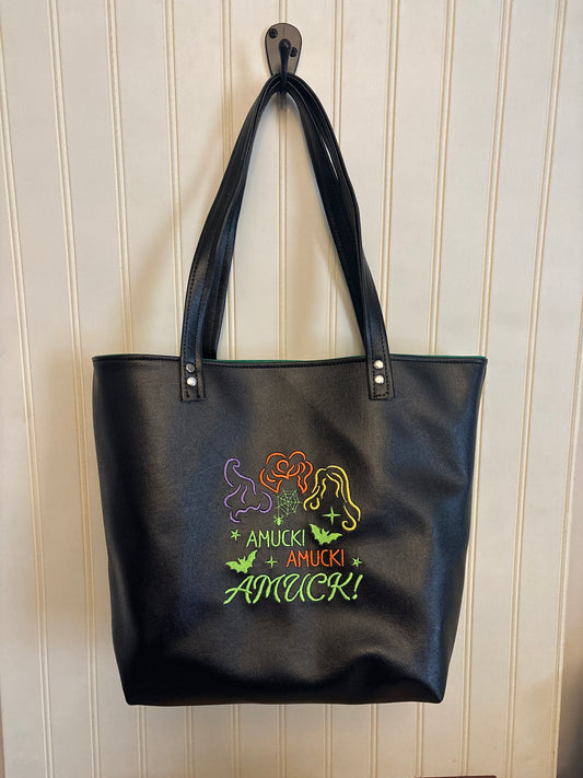Witch Sisters Embroidered Vinyl Tote