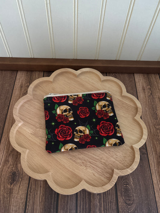Floral Skull Zip Pouch